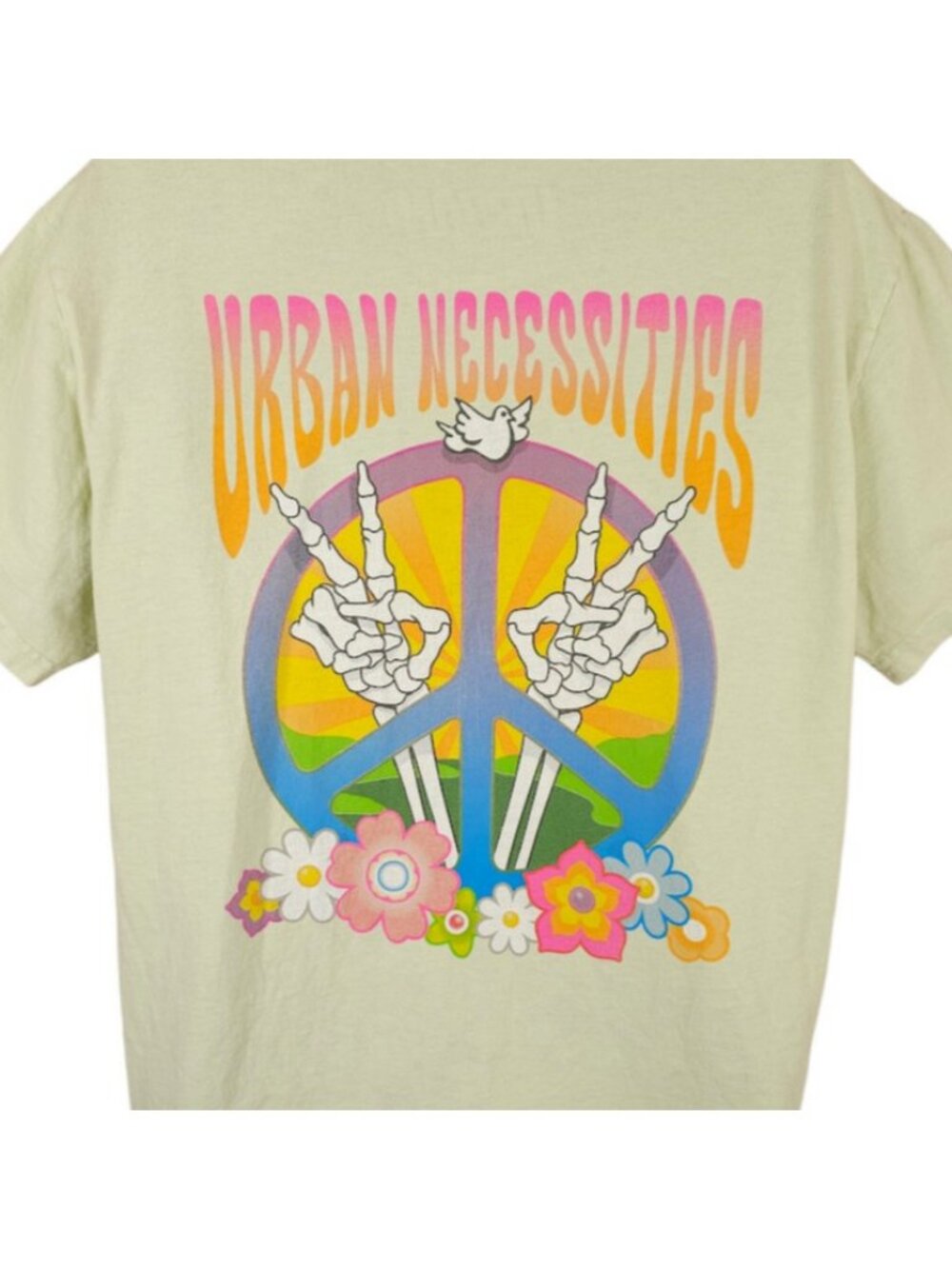 Skeleton Peace Sign Symbol T Shirt Mens Size XL Green Urban Necessities USA